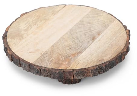 GoCraft Mango Wood Pedestal Stand – Rustic Decorative Riser for Kitchen, Home Décor, Plants, or Display – Handmade Wooden Tray for Countertops & Tables