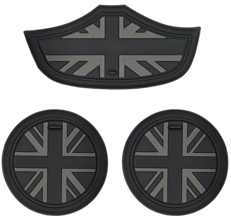 3Pcs Car Cup Coasters for Mini Cooper Accessories, Union Jack Style Non-Slip Car Cup Holder Mats, Fits F55 F56 F57, Car Cup Coaster Insert for Drink Protection and Interior Decoration
