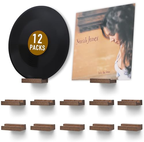 PHOENANCEE Massives Eichenholz, Schallplatten-Wandhalterung, Schallplatten-PräSentationshalter FüR LP-Aufbewahrung, Schwebende Regale (Licht Walnuss, 12 StüCk)