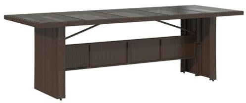 HOMTAKIE - Mesa de jardín con tapa de cristal, 240 x 90 x 75 cm, color marrón