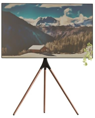 Portable TV Stand for 43-65 Inch TVs, Height Adjustable Swivel Display, Wood Tripod Base, TV Mount Bracket, Modern TV Stand for Home & Office Use