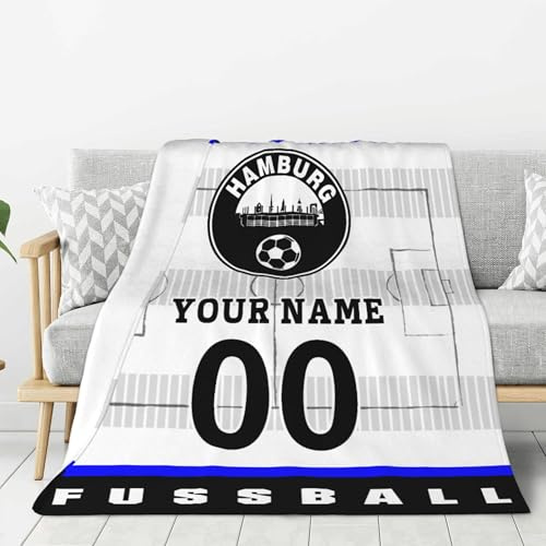 Generisch HSV Personalisierte Kuscheldecke,HSV Decke mit Namen, Nummer & Teamlogo,Personalisierte Geschenk für Fußball Fans - Flauschige Weiche Decke für Stadion, Couch & Wohnzimmer