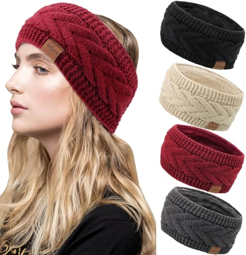 DRESHOW Femmes Chaud Tricoté Bandeau Hiver Oreille Plus Chaud Crochet Tête Enveloppe épais Polaire Doublure Cheveux Bandes