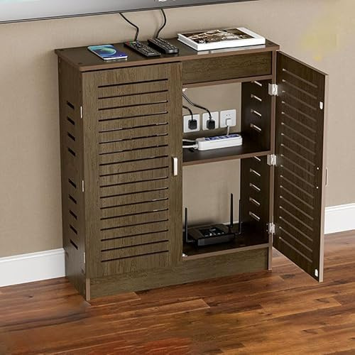 Genérico Elegante gabinete marrón para Almacenamiento de Router WiFi y Organizador de Cables: 50 cm de Largo x 25 cm de Ancho x 71 cm de Alto. Cubierta para Rack de módem para el hogar y la Oficina: