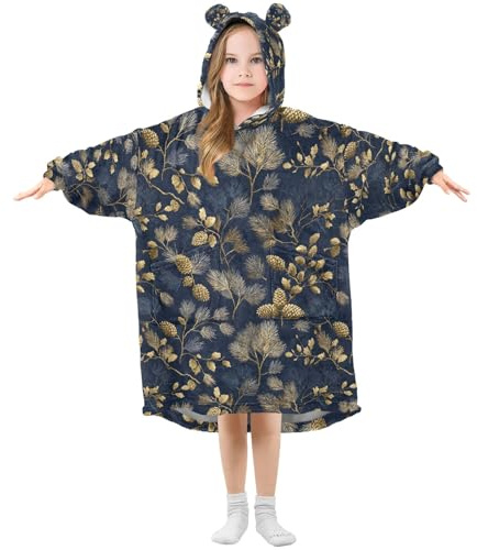 Bolaz Hazelnuts Pine Needles Pattern Kids Wearable Blanket Hoodie Flannel Dressing with Pocket for Toddler Boy Girls