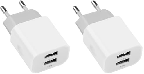 MUTTO Chargeur Mural Universel de 5 V 2 A/10 W avec 2 Ports USB - Prise USB Compatible avec Tout Type de Gadgets et Smartphones Blanc (Lot de 2)