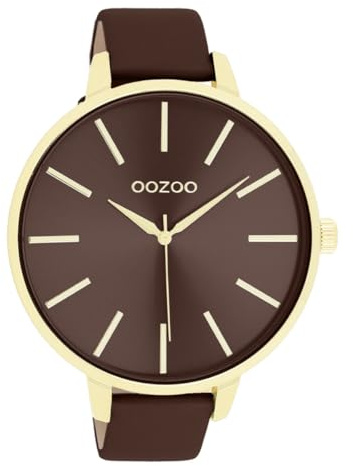 Oozoo C11656 Damenuhr mit braunem Lederband braunem Sunray Zifferblatt goldfarbenen Zeigern und Indexen Metallgehäuse Goldfarben Mineralglas Japanisches Quarzwerk 48 mm