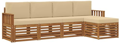 vidaXL Sofagarnituren 5 pcs Natur und Beige Massivholz Akazie, Garten, modernes Outdoor-Sofa-Set, modulare Terrassenmöbel, robuste Akazie, minimalistische Lounge, ideal für Pool