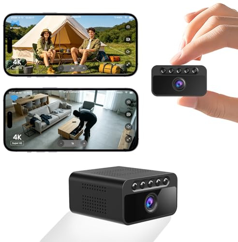 Bextgoo Telecamera Senza Wifi, 4K Telecamera Spia, Hotspot WiFi/AP/Offline Disponibile, Mini Videocamera Sorveglianza con Notturna, Rilevamento del Movimento, Batteria da 7 Ore, per Interni/Esterni