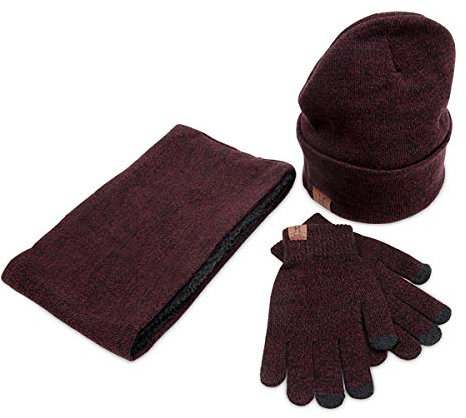 LumiSyne 3 In 1 Wintermütze Schal Und Handschuhe Sets Herren Damen Touchscreen Handschuhe Beanie Strickmütze Schlauchtuch Loopschal Warme Fleecefutter Sport Im Freien