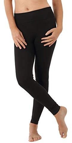 ALBERT KREUZ Damen Yoga Leggings Bio-Stretchbaumwolle Highwaist Umklappbund schwarz, 40/42 L