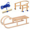 Colint Holzschlitten Rodel 100 cm Hörnerschlitten Leine Lehne Holz Schlitten Set
