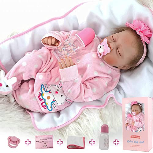 ZIYIUI Reborn Poupée Bébé Fille 22 Pouces Silicone Souple Vinyle Vrai Vie Fait Main 55 cm en Train de Dormir Simulation Nouveau-Né Jouet Cadeaux de Noël Reborn Fille
