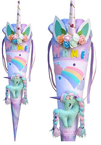Schultüte passend zum Beckmann Einhorn Schulranzen,für Mädchen, Wunschname, Regenbogen Zuckertüte