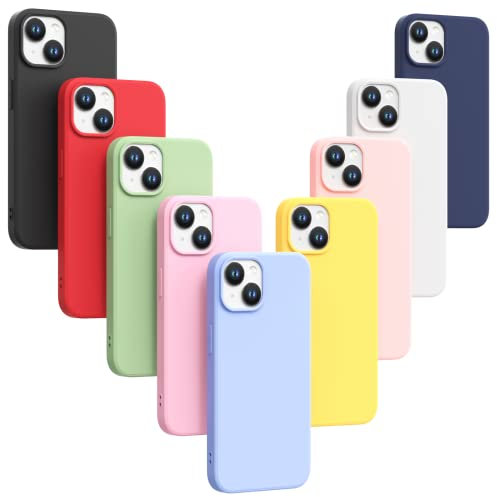 Ikziwreo - 9 Pezzi Cover compatibile con iPhone 14 Custodia, Case Morbida in Silicone TPU, [ Serie Arcobaleno ], Custodia Ultrasottile e leggera Antiurto