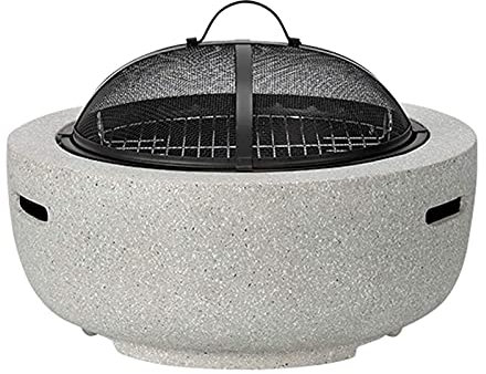 QHYXT Kleine Feuerstelle, Feuerstelle mit BBQ-Grill-Regal, Garten-Terrassenheizer, Holzkohle, Scheitholz, Feuerschale mit Einer Umrandung aus Mgo-Kunststein, Outdoor F