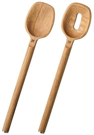 Fiskars Norden Löffel-Set, 2-teilig, Löffel mit Schlitz und Löffel ohne Schlitz, Länge: 30,3 cm, Eichenholz, 1065698