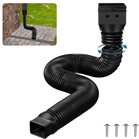 TOKPLNU Rain Gutter Downspout Extension Flexible Down Spout Extender, Black Drain Pipe Downspout Extender, Gutter Connector Rainwater Drainage Pipe, Extendable from 19.7 to 58 Inch, 1 Pack