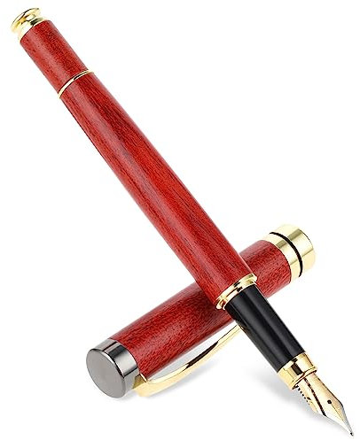 Cobee Natural Wood Fountain Pens, luxury Fountain Pen 0.7mm Fine Point Pen Fancy Vintage Fountain Pen Business Pen Smooth Writing for Journaling Calligraphy Gift Supplies(Red)