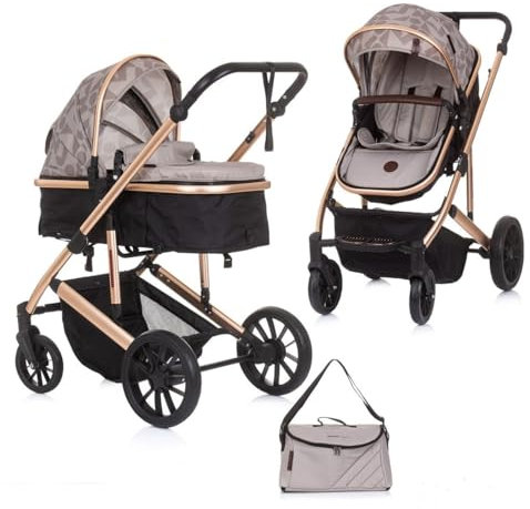 Chipolino Kombikinderwagen 2 in 1 Enigma, Sitz umbaubar, Wickeltasche, bis 22 kg, Farbe:beige/braun