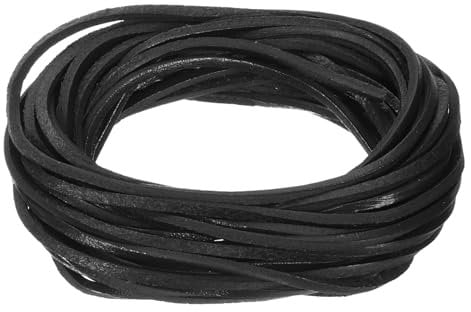 sourcing map 5.5 Yard 2mm Flat Leather Cord, Leather Strips 2mm Thick Lacing Strings for DIY Crafts Making Bracelet Purse Strap (Black)