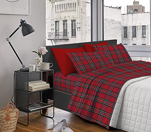 IlGruppone Completo Letto Lenzuola, parure, Flanella Calda e Morbida,Made in Italy Anti Pilling Felpato Flanellato - Beige - 1 Piazza (1 Piazza, TartanRosso506)