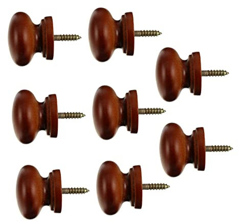 Veemoon Round Door Handle Set 8pcs Solid Wood Cabinet Knob for Wardrobe Cupboard Easy Install