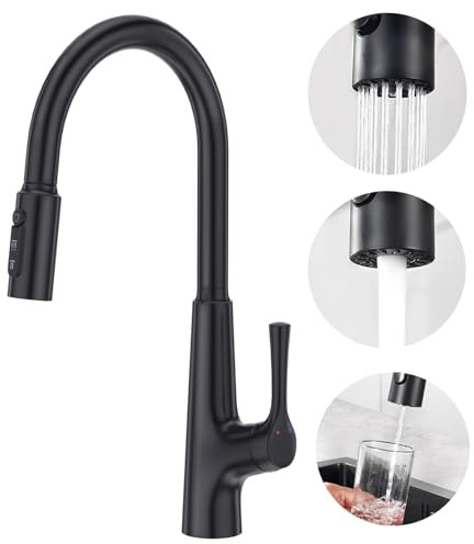 Aktines Grifo de Cocina 3 Vías con Ducha Extraíble, Grifo de Fregadero Monomando, 2 en 1 Grifo de Cocina para Purificador de Filtro de Agua y Sistemas de Ósmosis Acero Inoxidable negro