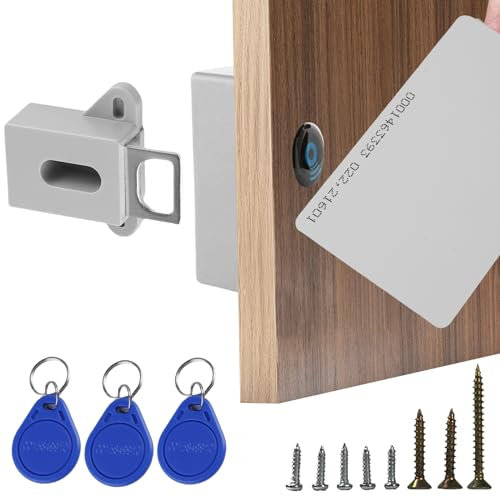 Sporgo Cerradura inteligente para gabinetes Nfc: cerradura de muebles con 3 llaveros y 2 tarjeta RFID, cerradura inteligente oculta, cerraduras sin agujeros para cajones, armario, taquillas y fábricas