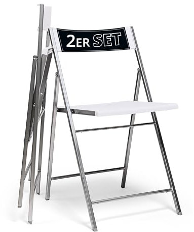 KHG 2er Set Klappstühle Faltstuhl weiß Kunststoff, Esszimmerstuhl Metallgestell faltbar, platzsparend, leicht, Gästestuhl, Bürostuhl, Beistellstuhl