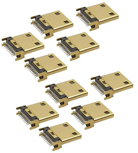 NATEFEMIN 10Pcs Replacement Gold Plated MINI HDMI A Type Male Plug Connector, 19PIN