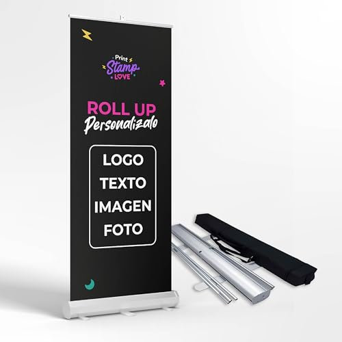 Roll Up Personalizado - Estructura Photocall con Pancarta Personalizada - Medidas 85x205cm - Cartel Personalizado - Banner Personalizado para Promociones, Empresas y Negocios - Añade Fotos y Textos