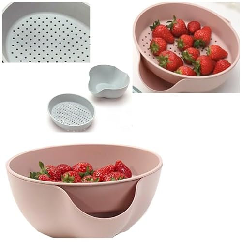 2 in 1 Colander Bowl Set 21cm -Pasta Drainer, Wash Fruit & Veg, Steamer Basket, Strainer Basket, Sieve & Serve (2 in 1 Colander Bowl)