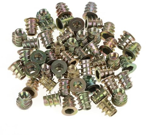BORDSTRACT Inserto filettato per dado avvitato legno, 50 pezzi M4 x 15 mm, zinco, esagonale, flangiato, filettatura parziale M4, mano sinistra, commercial grade