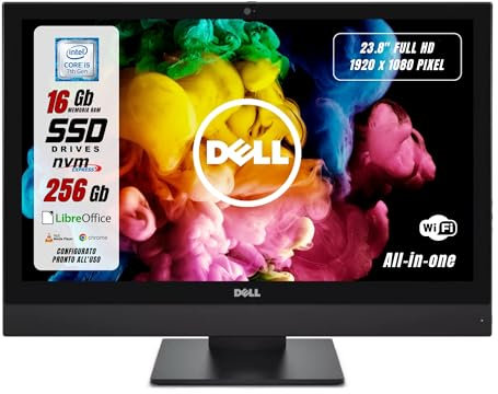 Dell Optiplex, All In One listo para usar, pantalla de 23,8 pulgadas FHD, sin bordes, Intel i5-7500 4 Core 3,4 GHz, RAM 16 GB SSD 256 GB Windows, libre Office (reacondicionado)