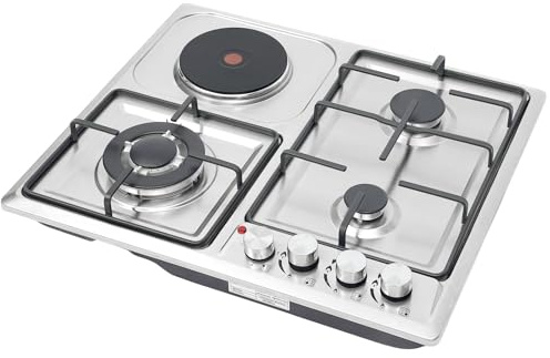 Cuisinière à gaz à gaz 4 feux - En acier inoxydable - Encastrable - 4 brûleurs avec plaque à induction - NG/LPG convertible - Pour cuisine, camping-car, maison