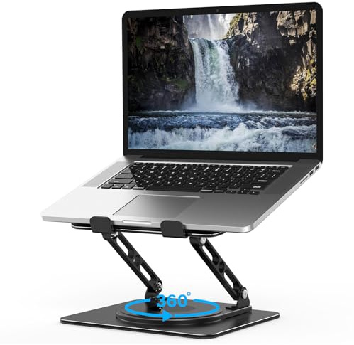 Nayka Adjustable Laptop Stand for Desk with 360 Rotating Base | Metal Foldable Laptop Riser Holder, Portable Desktop Book Stands, Ventilated Cooling Notebook Stand for 10-15.6” Laptops