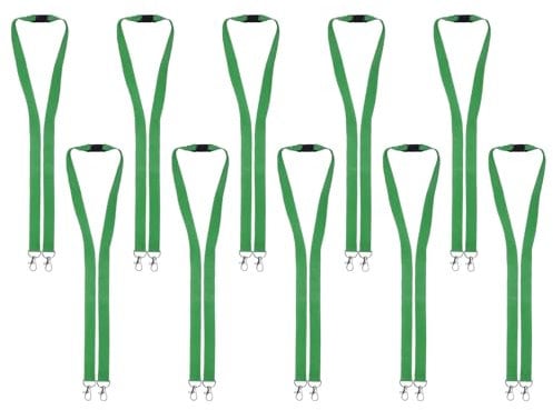 Karteo Schlüsselband grün mit Doppelkarabiner [10 Stück] Lanyard mit 2 Karabiner Haken und Sicherheitsverschluss für Ausweishüllen