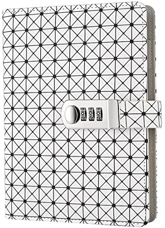 NectaRoy PU Leather Password Wire Binding Notebook Writing Journal Diary Planner Organizer, Grid Pattern Lined Notepad Personal Sketchbook with Coded Lock, Pen Holder, A5 Size 210x145mm