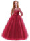 IWEMEK Enfants Fille Robe de Carnaval Princesse Longue en Dentelle avec Bowknot Demoiselle d'honneur Robe de Soirée Mariage Robe de Première Communion Anniversaire Fête Photographie 5-6 Ans