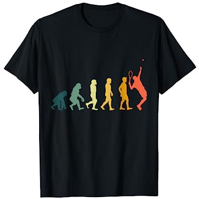 Tennisspieler Evolution Retro Tennis T-Shirt - Schwarz, S - Unisex, Kurzarm, Klassisch, Crew-Neck, Polyester 100%, Tennis-Motiv, Weihnachten, Geburtstag, Unisex-Kinder, Erwachsene