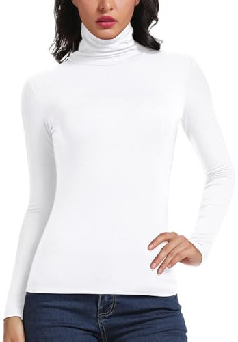 STARBILD Femme à Manches Longues Pull Col Roulé Basique Top Col Montant Hauts,L,Blanc