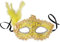 dressforfun 900888 Venezianische Maske mit seitlicher Feder für Damen, Augenmaske mit Stoffmuster, Zierborte und Strass für Ball Fasching Karneval Halloween - diverse Farben - (gelb | Nr. 303547)
