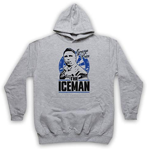 My Icon Art & Clothing Gerwyn Price The Iceman Darts Tribute Welsh Player Erwachsenen Kapuzensweater, Grau, XL