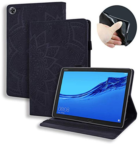 LMFULM® Étui pour Huawei Mediapad M5 Lite (8 Pouces) PU Cuir Poche étui Flip Coque Protection Housse Stand Case Mandala Motif Noir