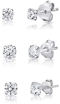 DTPsilver - Boucles d'Oreilles Femme - Boucle d'Oreille Argent - Boucle d'Oreille Fille - Boucles d'Oreilles Homme - Helix - Diamant - Zircon - Petit Clou - Diamètre: 3, 4, 5 mm