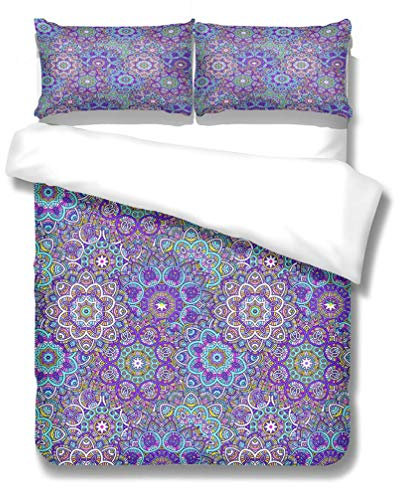 WENYA Indian Boho Mandala Vintage Retro Pattern Bedding Set Blue Purple Black Gold Navy Duvet Cover and Pillowcase Bohemia Microfiber Girl (Style 5,King 220x240 cm)
