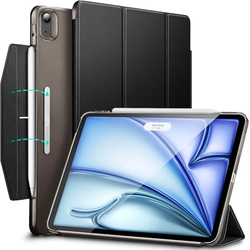 ESR Funda para iPad Air 11 Pulgadas 2025 y iPad Air 7a/6a/5a/4a Gen (2024/2022/2020, 10,9), Funda Tríptica Inteligente, Funda con Cierre, Compatible Pencil Pro/USB-C, Auto Encendido/Apagado, Negro