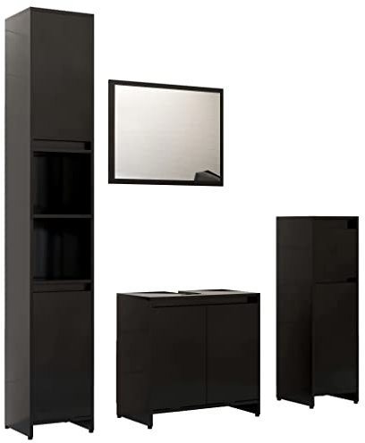 vidaXL Ensemble de Meubles de Salle de Bain 4 pcs Meubles de Toilette Armoire de Rangement Placard de Salle de Bain Maison Intérieur Noir Aggloméré