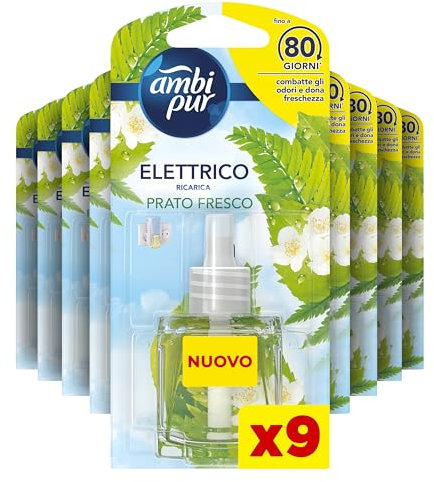 Ambi Pur Raumduft, 9 Nachfüllpackungen für Raumdiffusor, frischer Rasenduft, Raumduft, beseitigt Gerüche, bis zu 80 Tage Duft zum Nachfüllen
